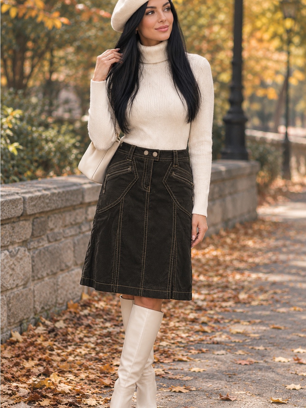 Dark Velvet Olive Green A-Line Skirt by Loft Ann Taylor Size 4